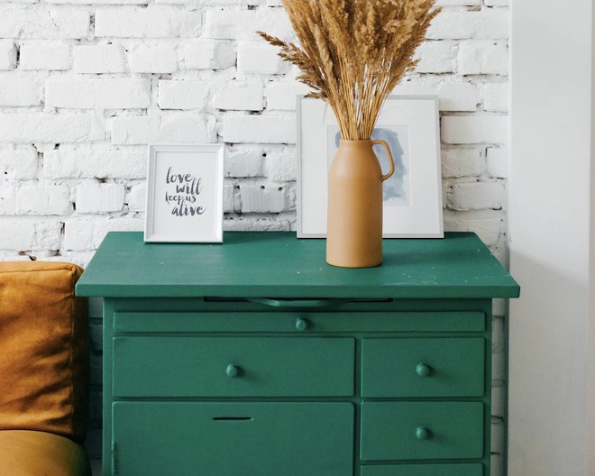 Green drawer with accent pieces